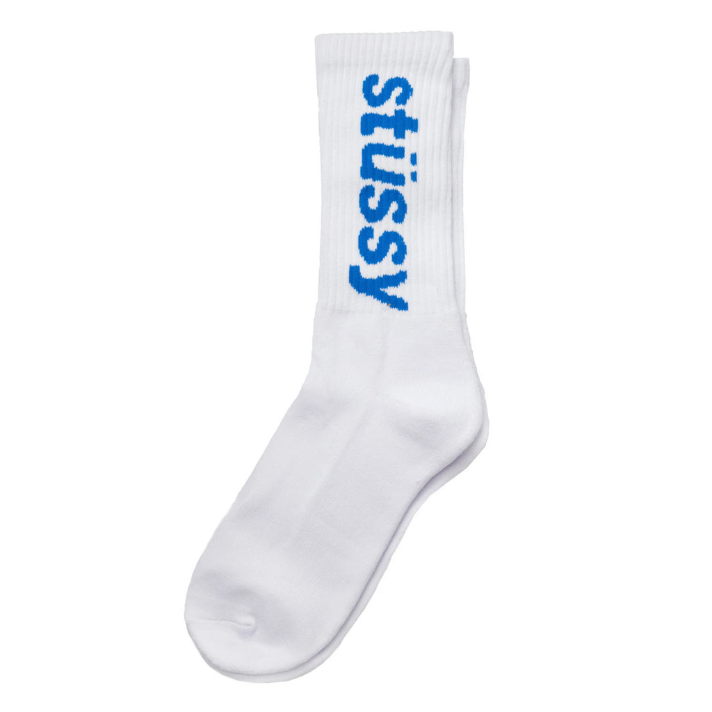 Stussy Helvetica Jacquard Crew Socks - White / Sky Blue - main