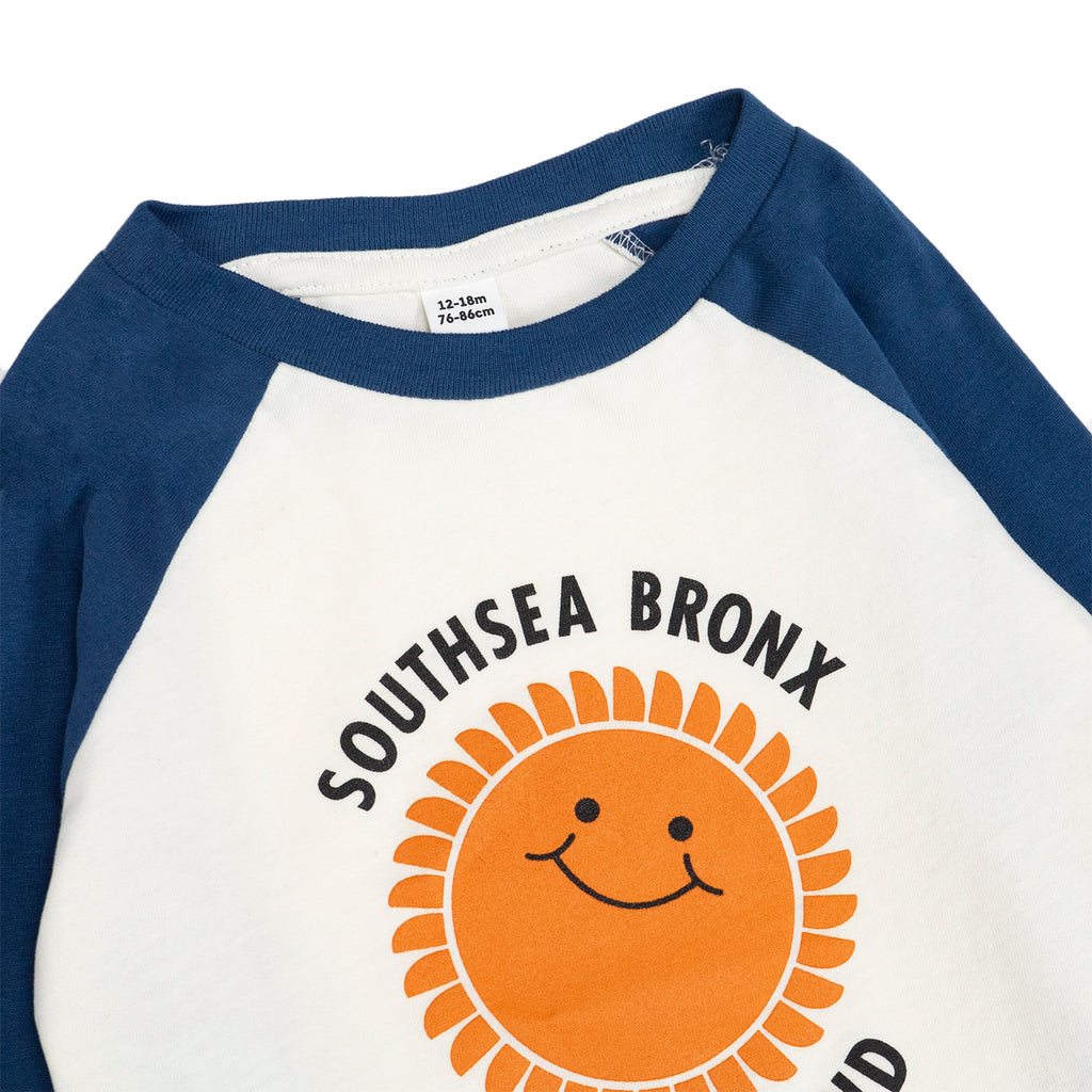 Southsea Bronx Strong Island Baby Baseball T Shirt - White / Navy - front