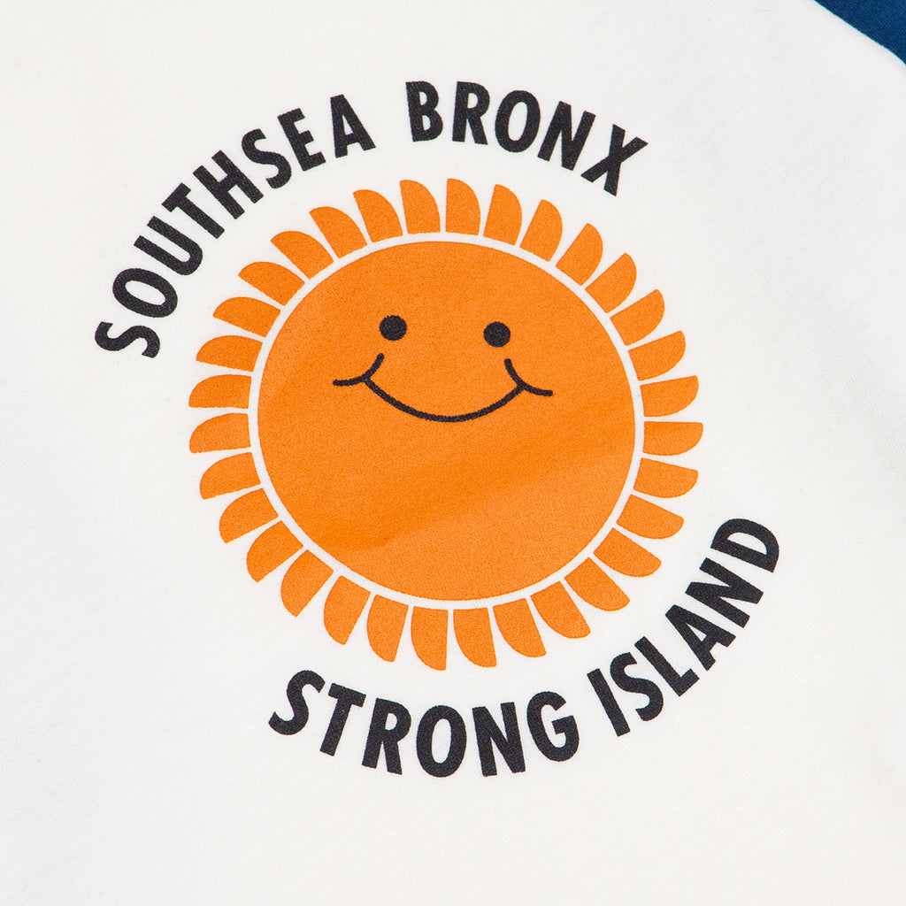 Southsea Bronx Strong Island Baby Baseball T Shirt - White / Navy - closeup