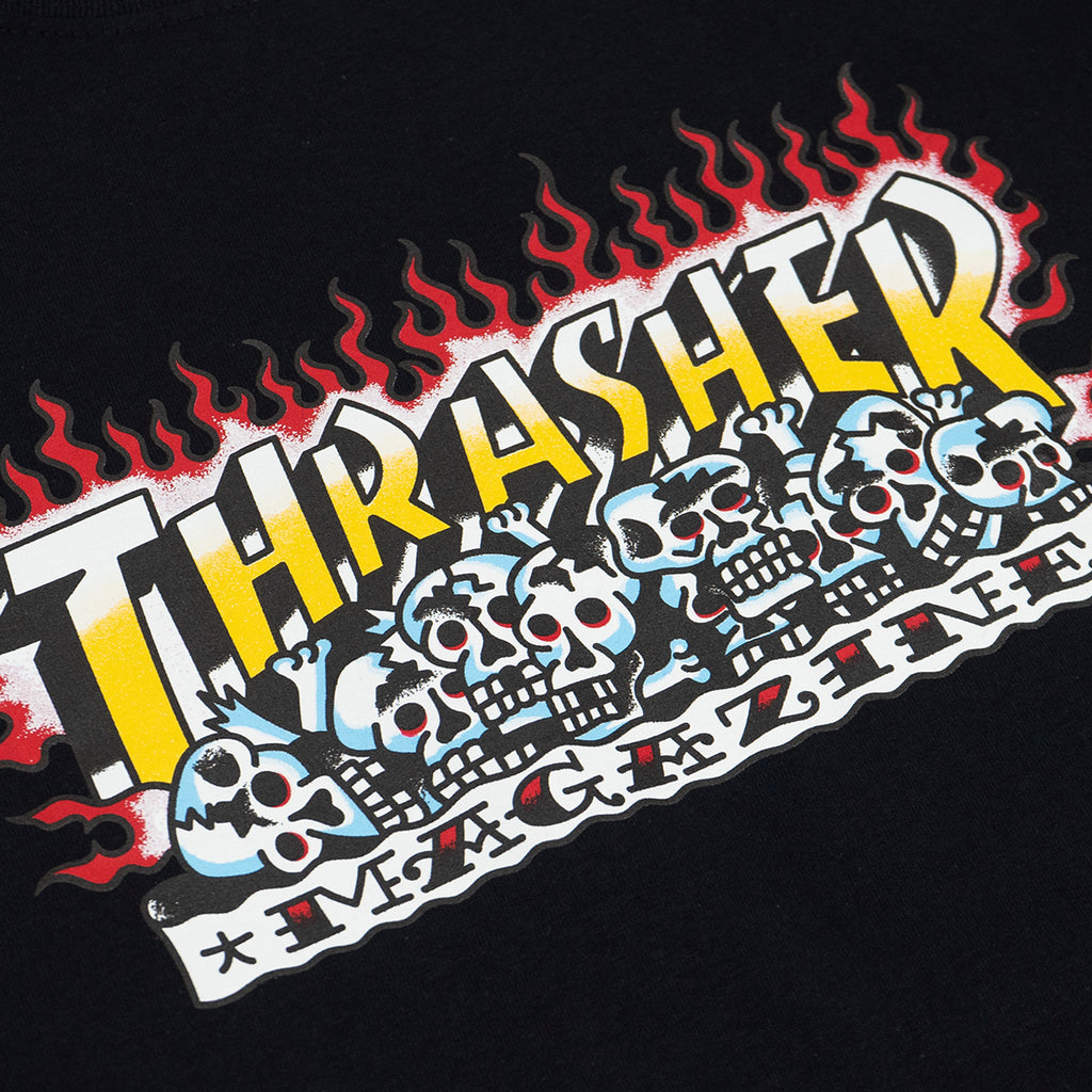 Krak Skulls T Shirt in Black by Thrasher Magazine Bored of Southsea