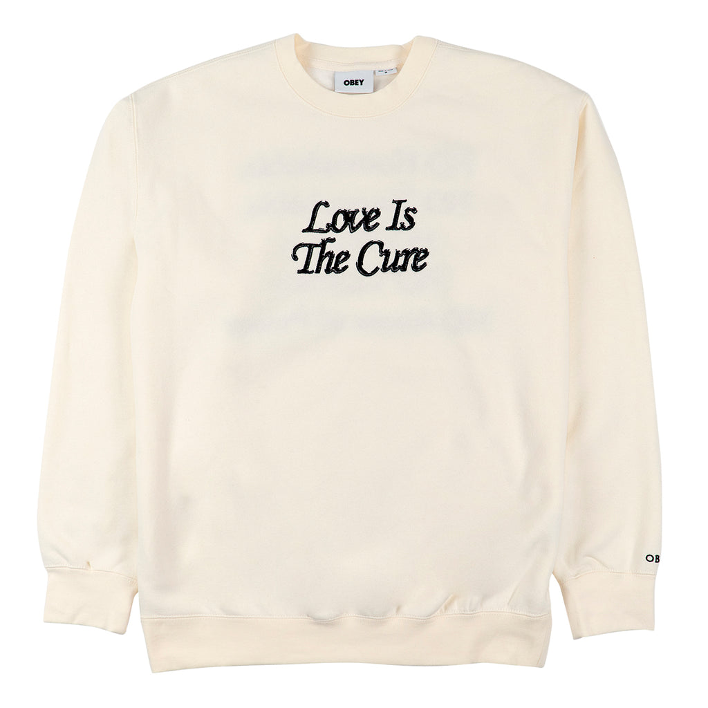 Obey Clothing Love Is The Cure Crew Sweatshirt in Unbleached