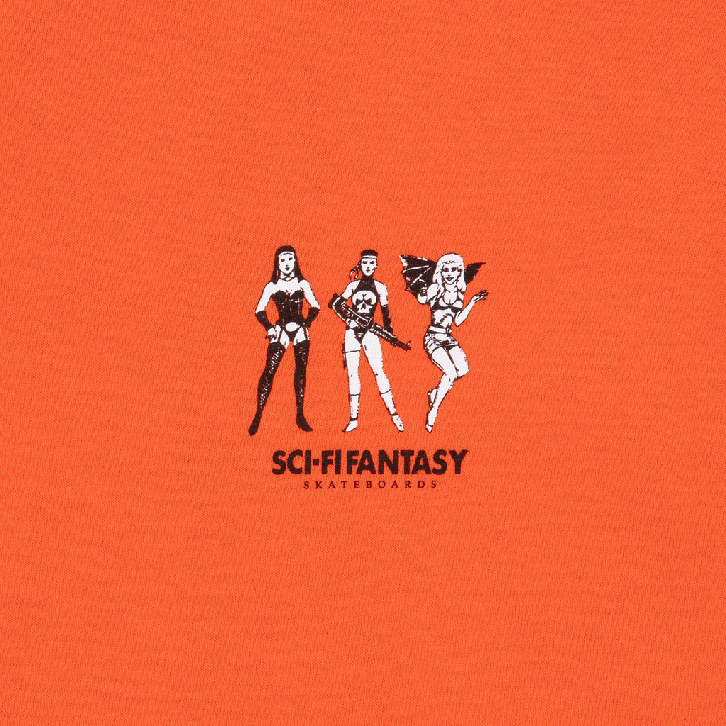 Sci-Fi Fantasy Macho Girls T Shirt - Orange - closeup2