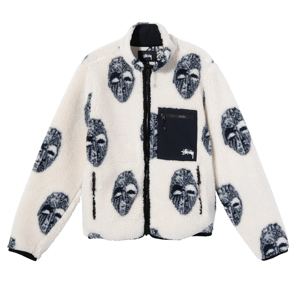Stussy Mask Jacquard Sherpa Jacket Natural - Front