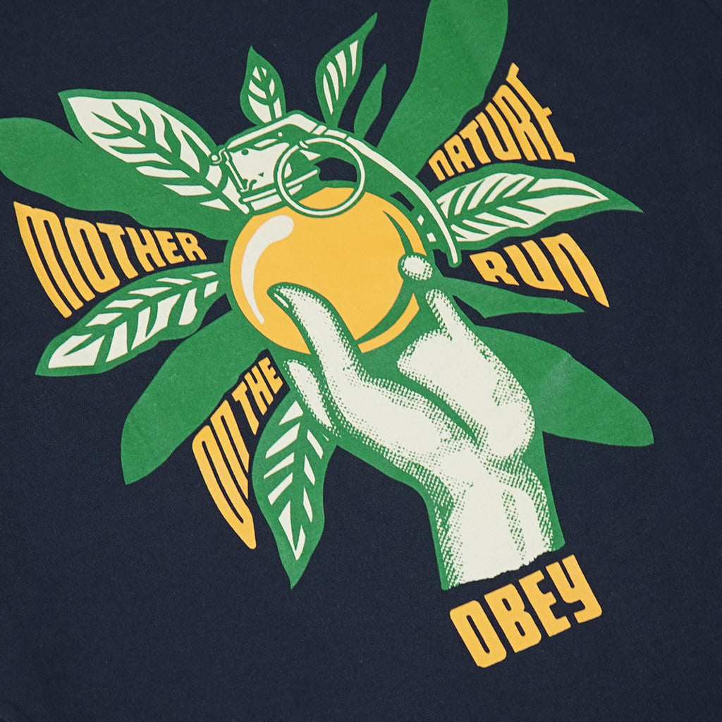 Obey Clothing Mother Nature on the Run T Shirt in Navy - Back Print