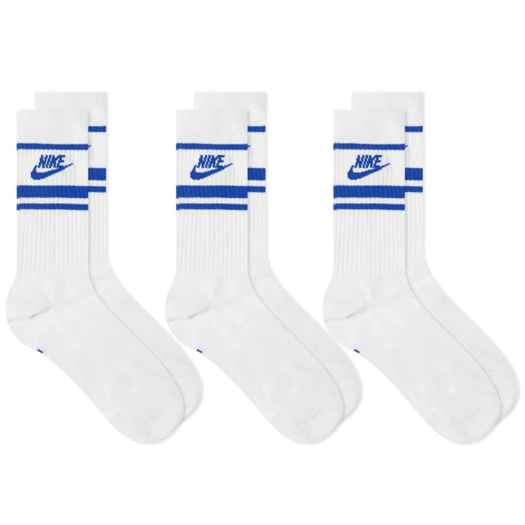 Nike Everyday Essential 3 Pack Stripe Crew Socks - White / Royal