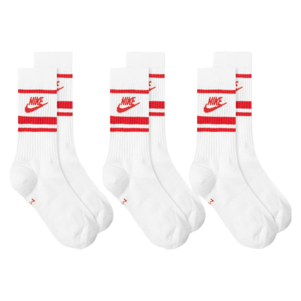 Nike Everyday Essential 3 Pack Stripe Crew Socks - White / Red