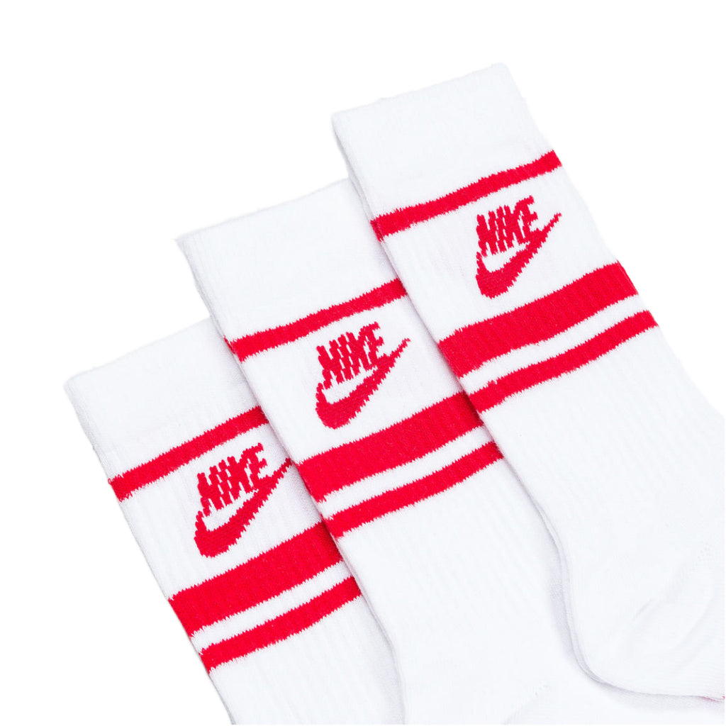 Nike Everyday Essential 3 Pack Stripe Crew Socks - White / Red