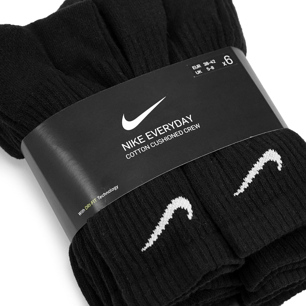 Nike Everyday Cotton Cushioned 6 Pack  Crew Socks - Black - closeup