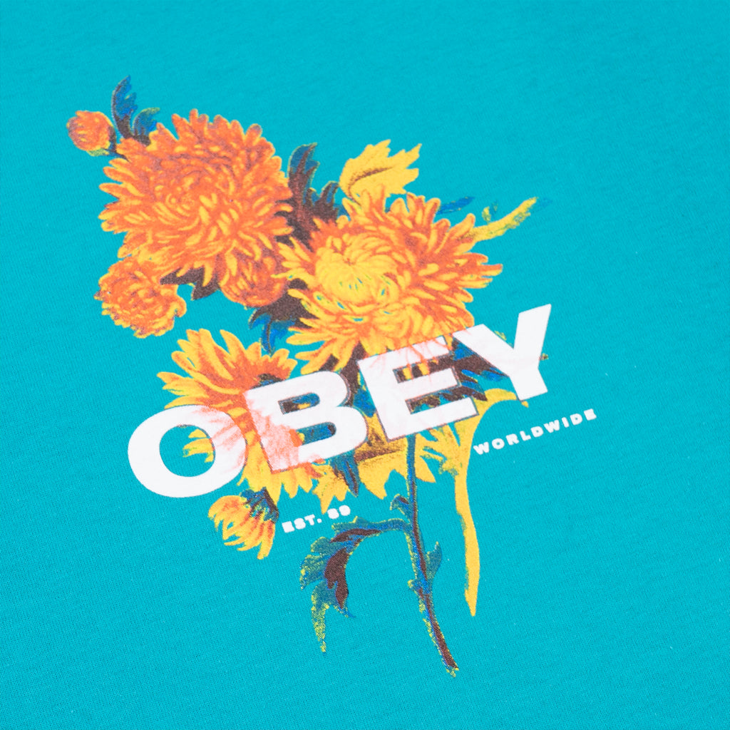 Obey Clothing Bouquet T Shirt - Teal - closeup