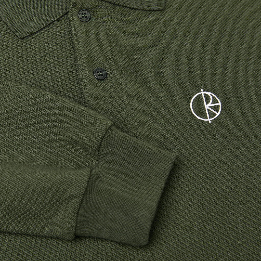 Polar Skate Co L/S Polo Shirt - Dark Olive - closeup