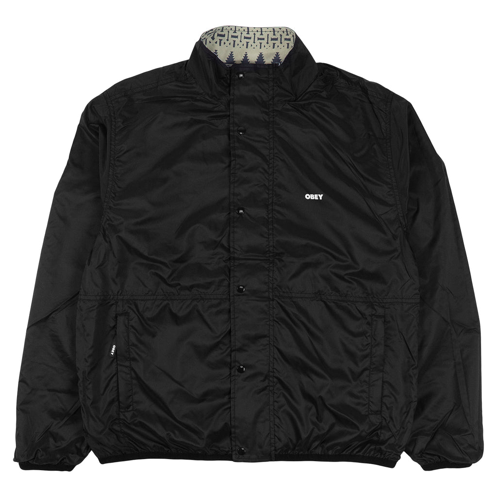 Obey Clothing Patchwork Reversible Jacket in Black / Navy Multi - Reverse 2