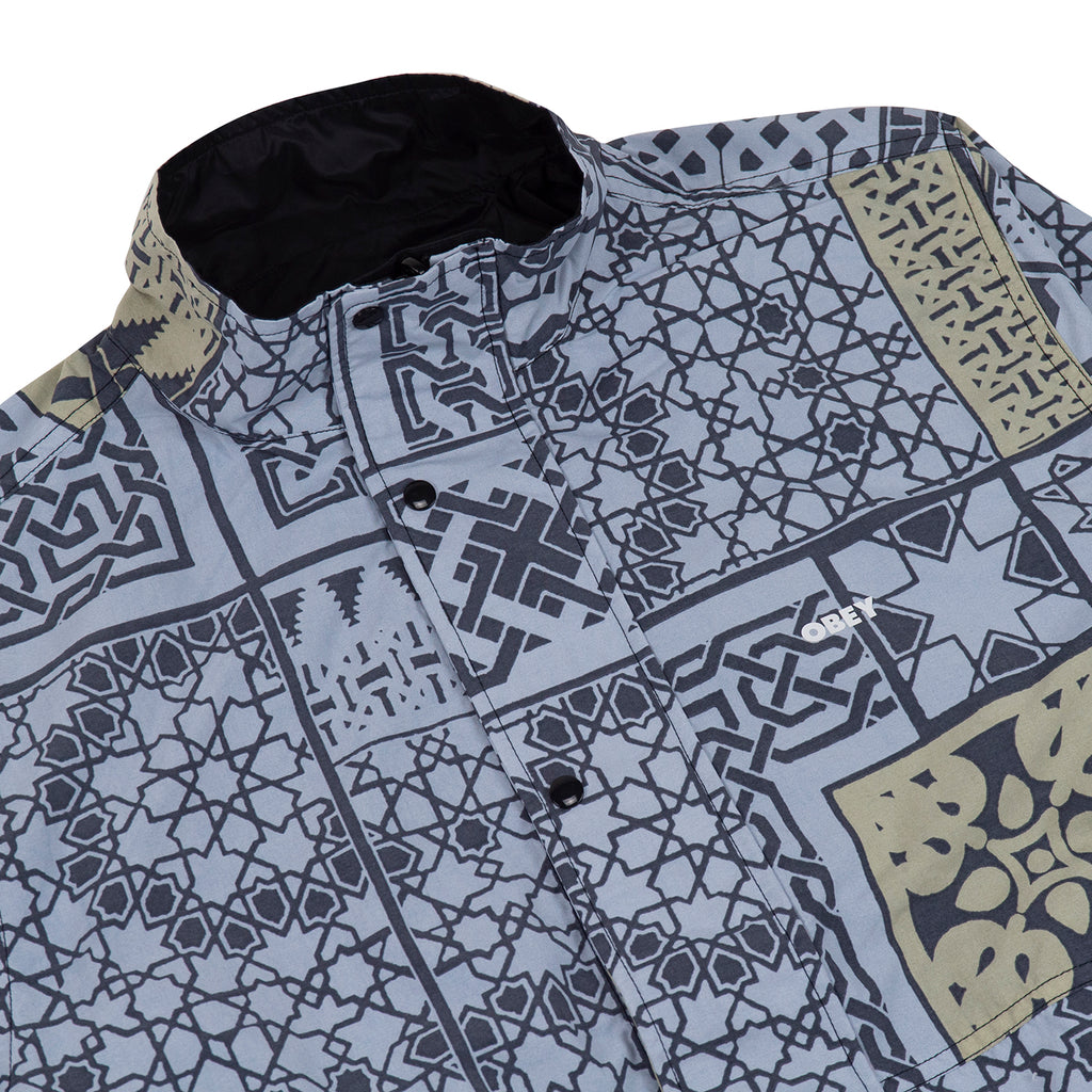 Obey Clothing Patchwork Reversible Jacket in Black / Navy Multi - Detail