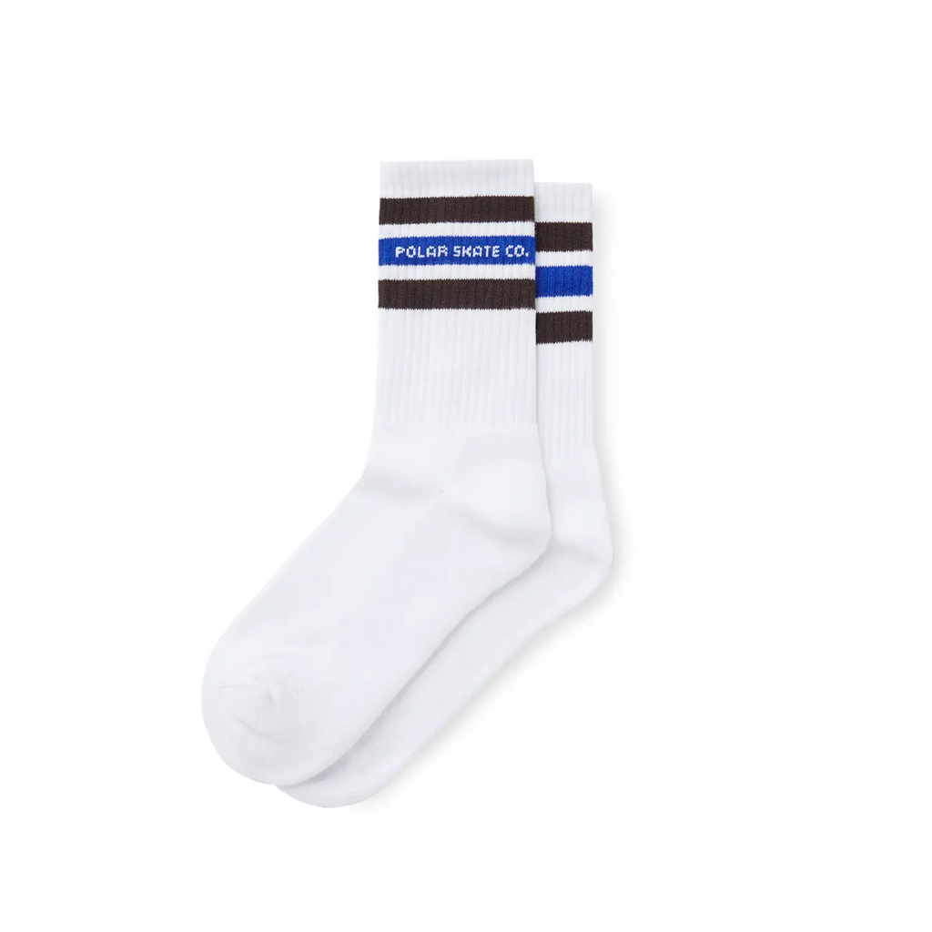 Polar Skate Co Fat Stripe Socks - White / Brown / Blue