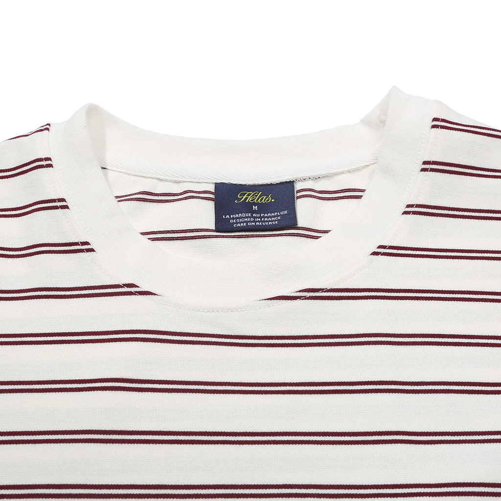 Helas L/S Rayure T Shirt - White / Burgundy - neck