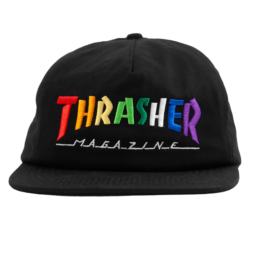 Thrasher Rainbow Mag Snapback Cap in Black - Front