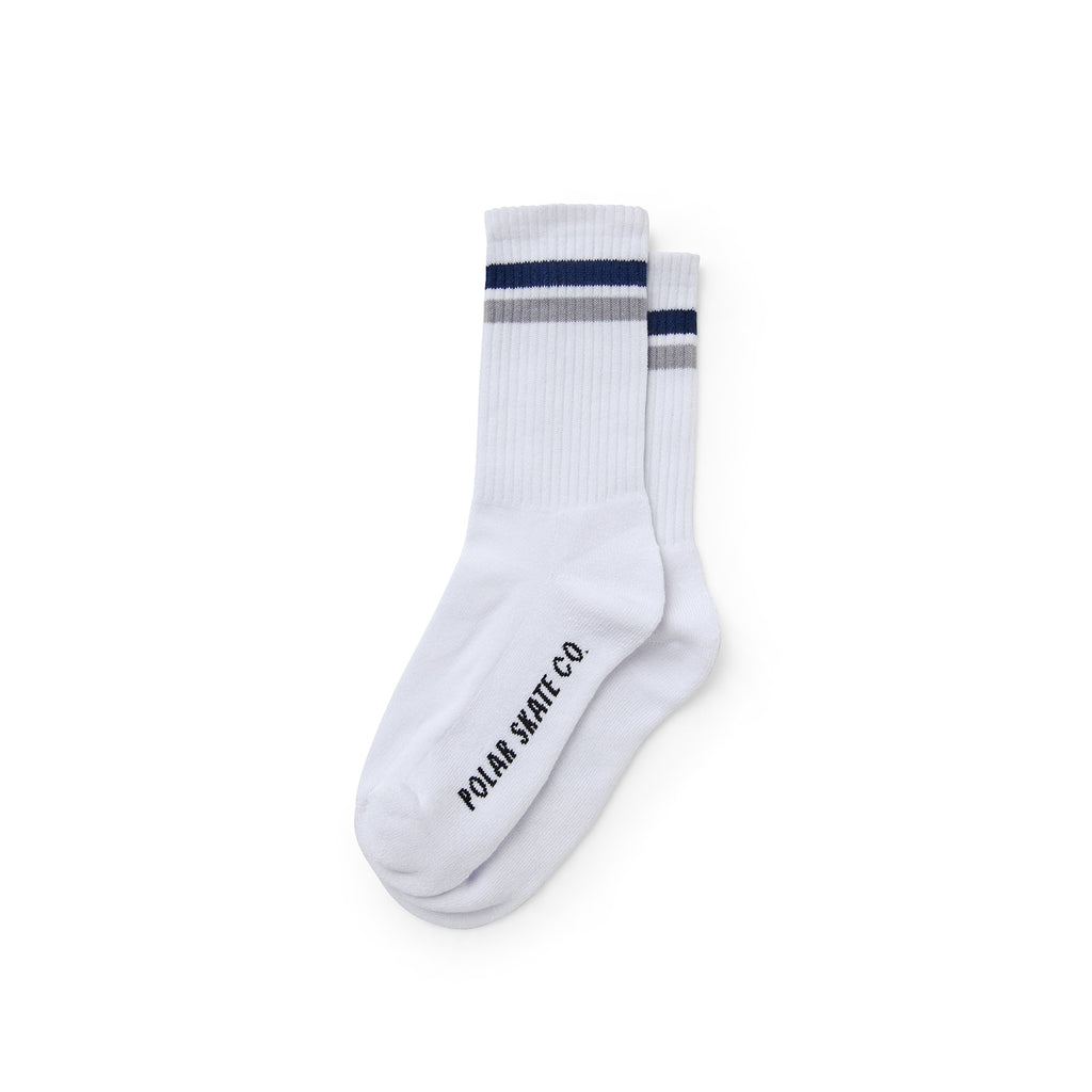 Polar Skate Co Stripe Socks in White / Navy / Grey