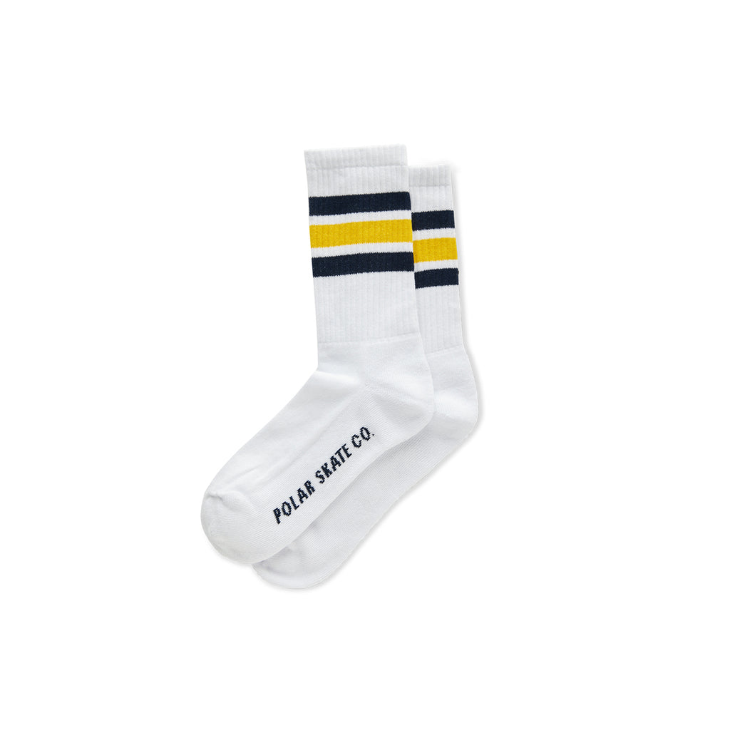Polar Skate Co Stripe Socks in White / Navy / Yellow