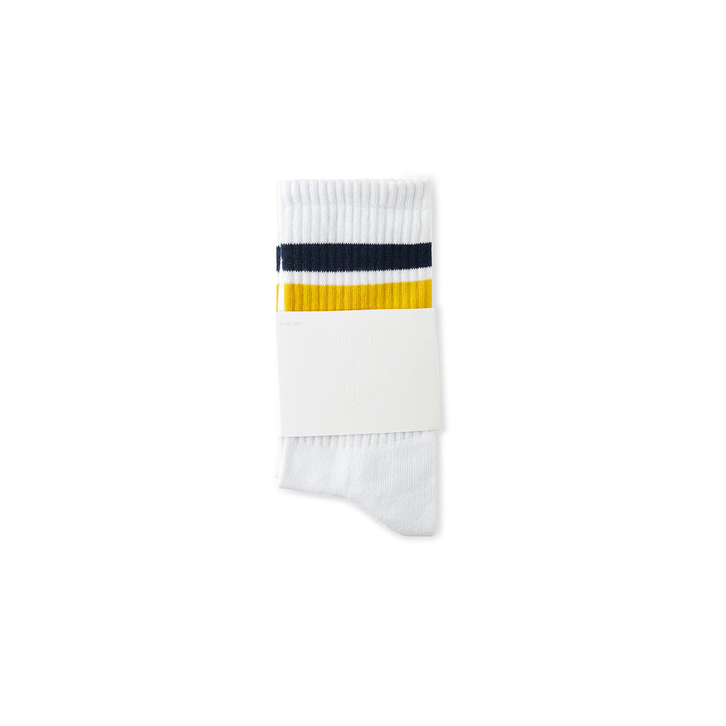 Polar Skate Co Stripe Socks in White / Navy / Yellow - Packaged