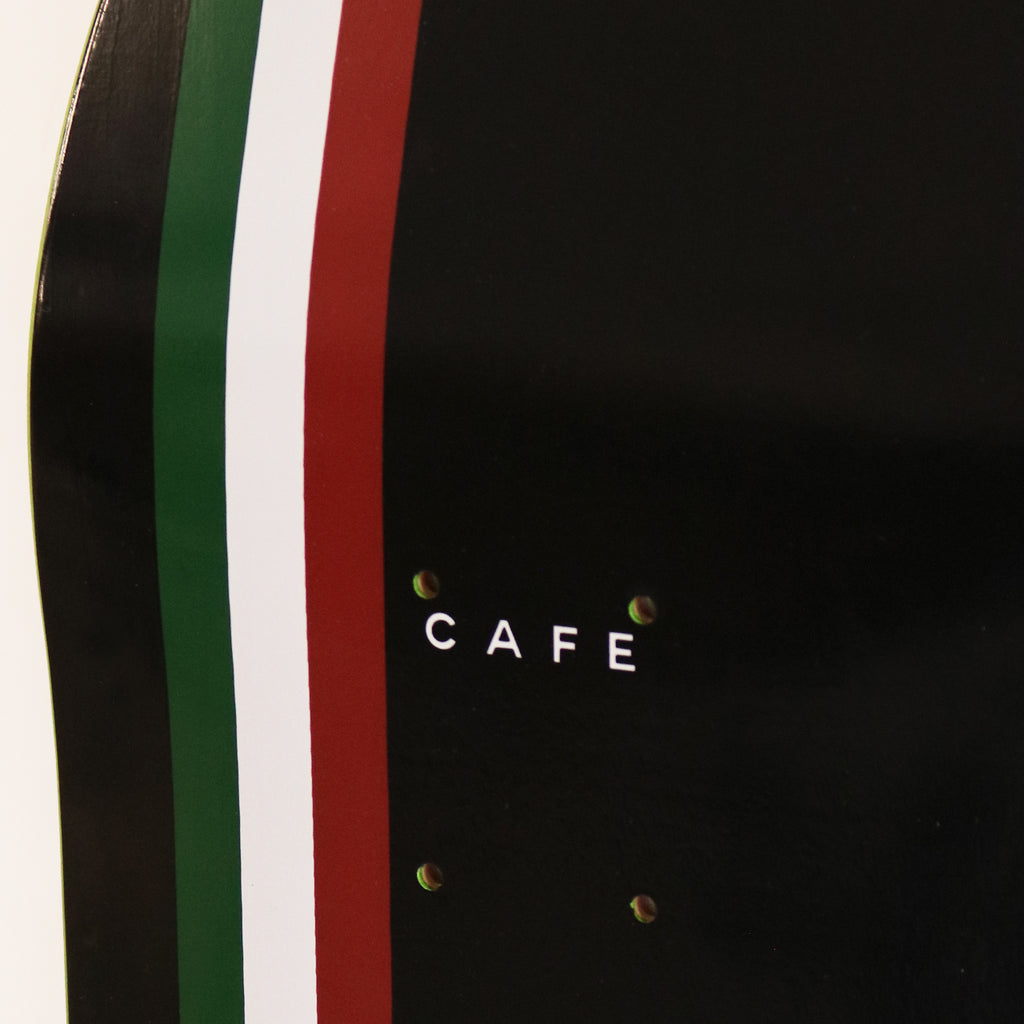 Skateboard Cafe Stripe Skateboard Deck  - Black / Burgundy / White / Forest - closeup