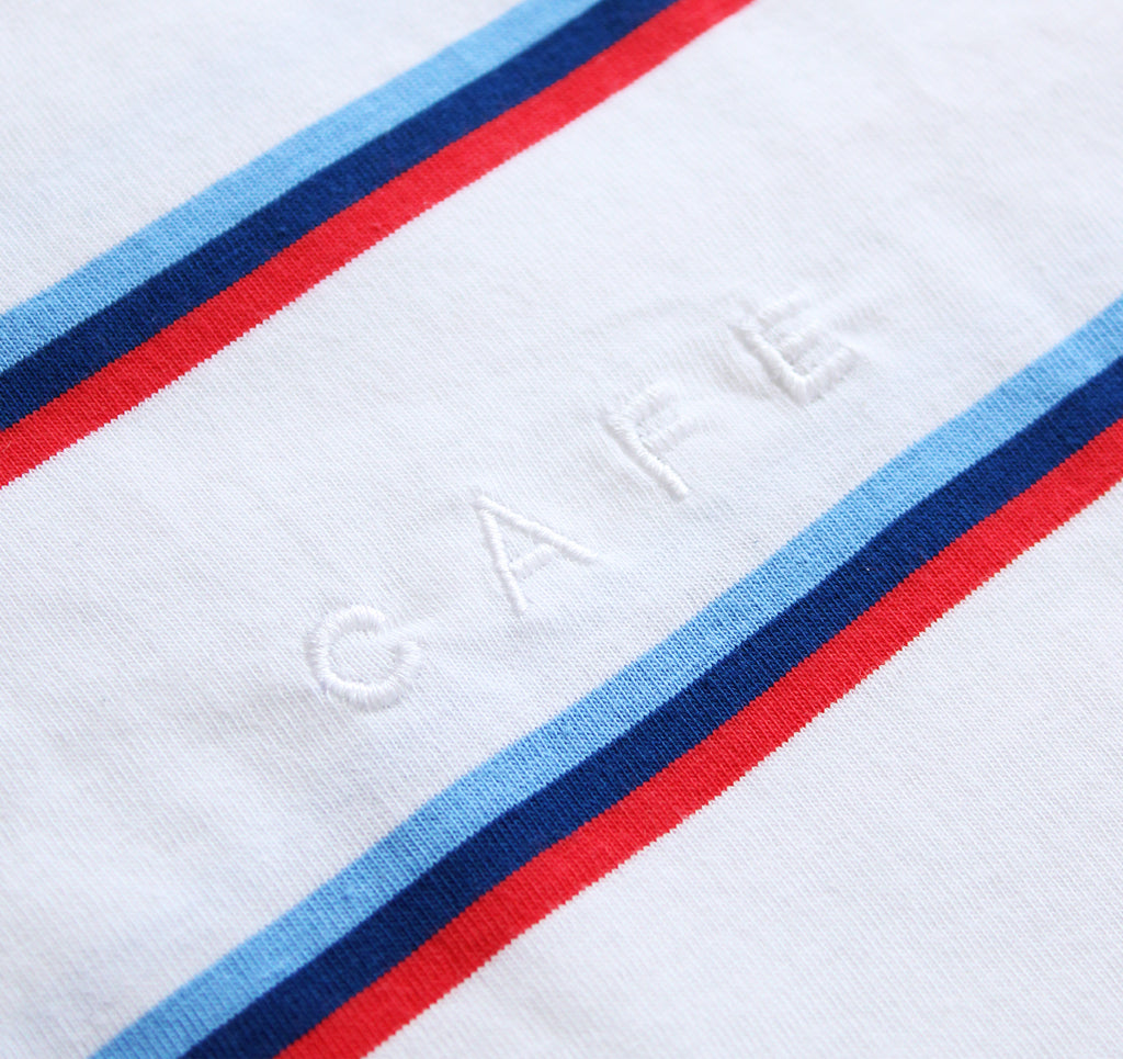 Skateboard Cafe Stripe T Shirt in White - Detail