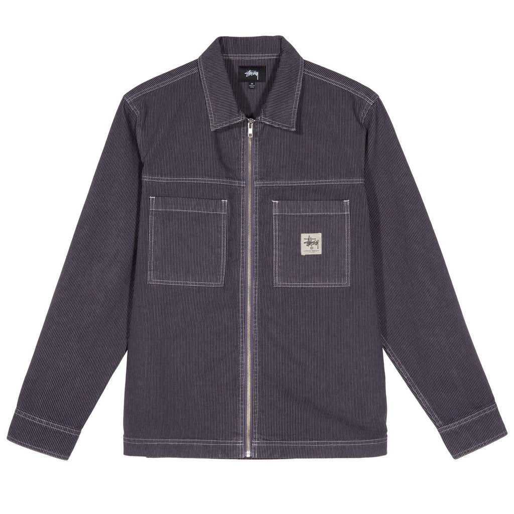 Stussy L/S Overdyed Hickory Zip Shirt in Purple