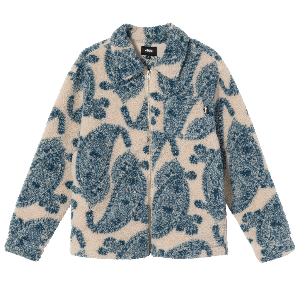 Stussy Big Paisley Full Zip Sherpa Jacket in Natural