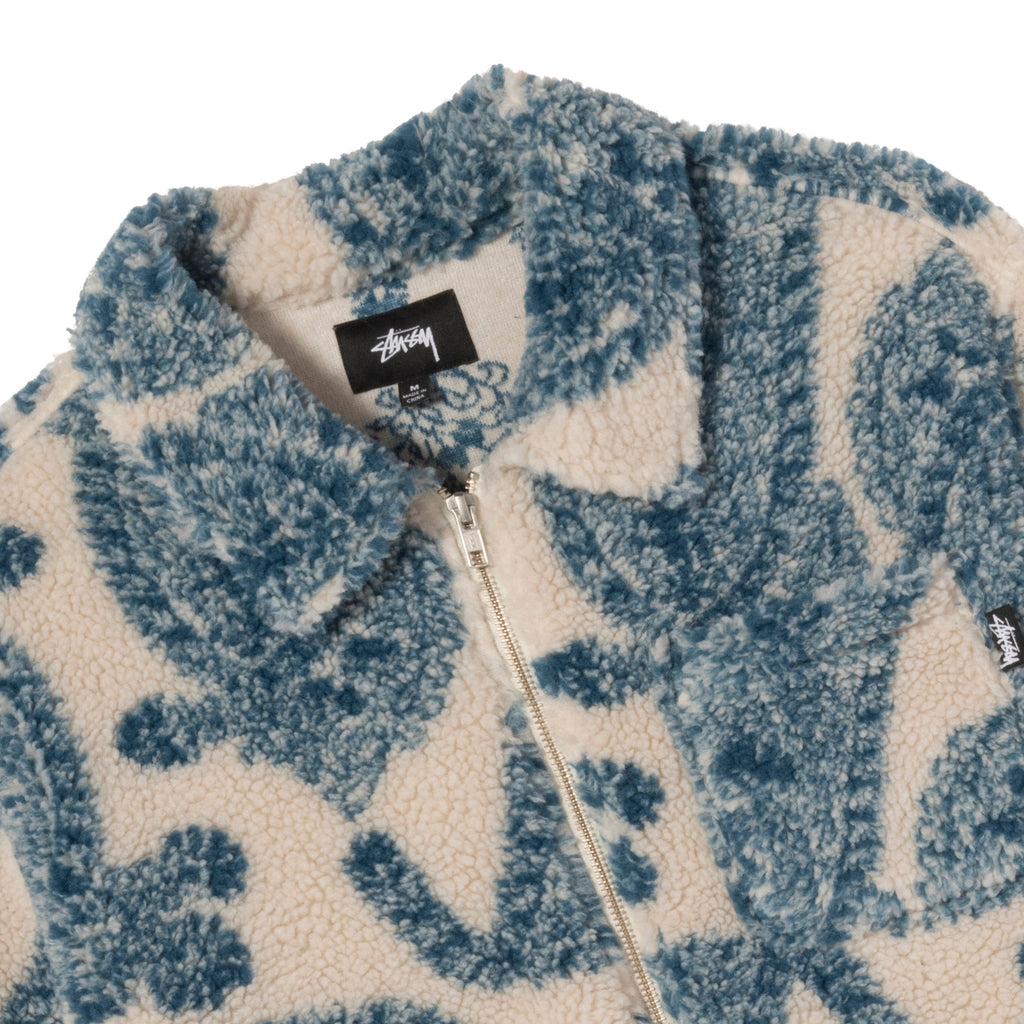 Stussy Big Paisley Full Zip Sherpa Jacket in Natural - Detail