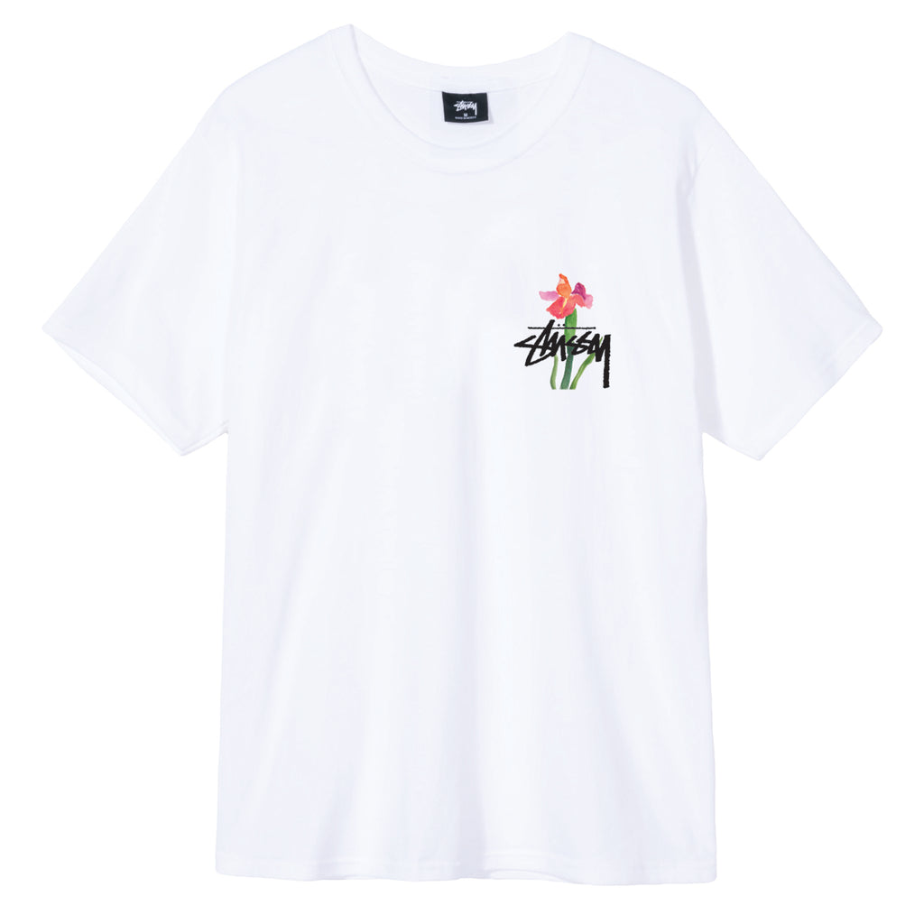 Stussy Water Flowers T Shirt in White - Front