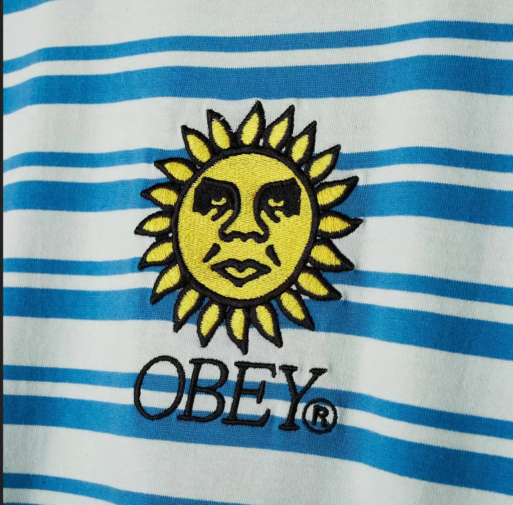Obey Clothing Sunrise Stripe T Shirt - Pure Water Multi - closeup
