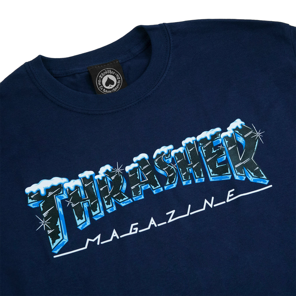 Thrasher Black Ice T Shirt in Navy - Detail