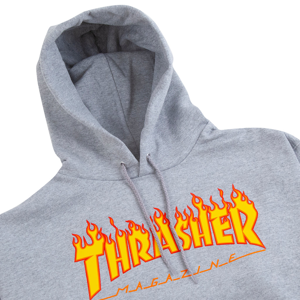 Thrasher Flame Logo Hoodie in Heather Grey - Detail