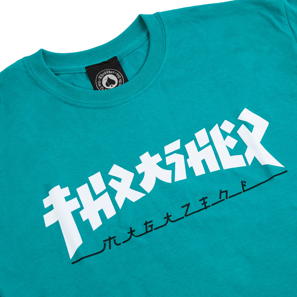 Thrasher Magazine Godzilla T Shirt in Jade - Detail