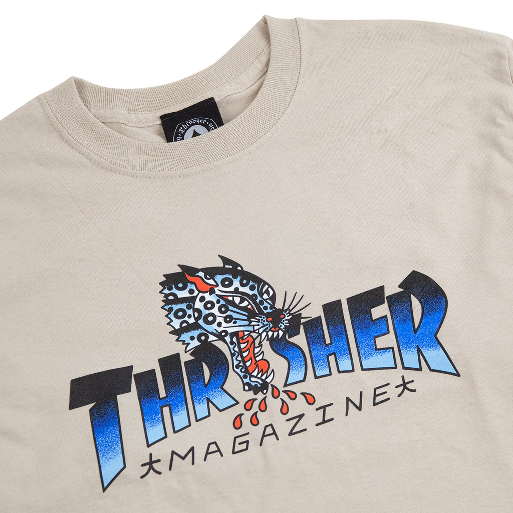 Thrasher L/S Leopard Mag T Shirt in Sand - Detail