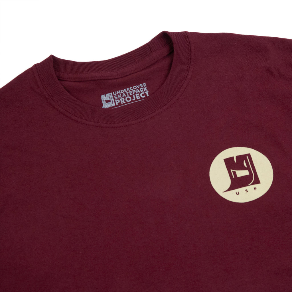 Undercover Skatepark Project L/S Logo T Shirt in Maroon - Detail