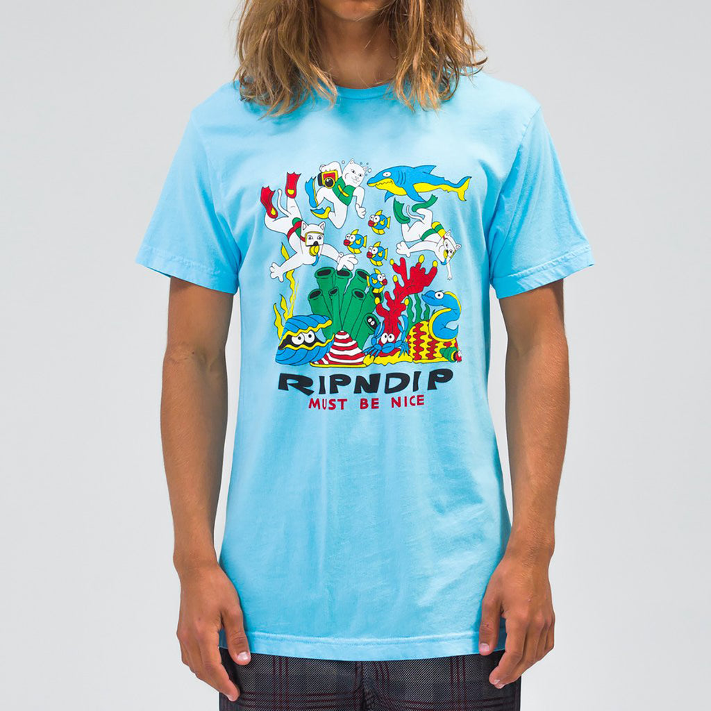 RIPNDIP Under the Sea T Shirt in Baby Blue - On Model