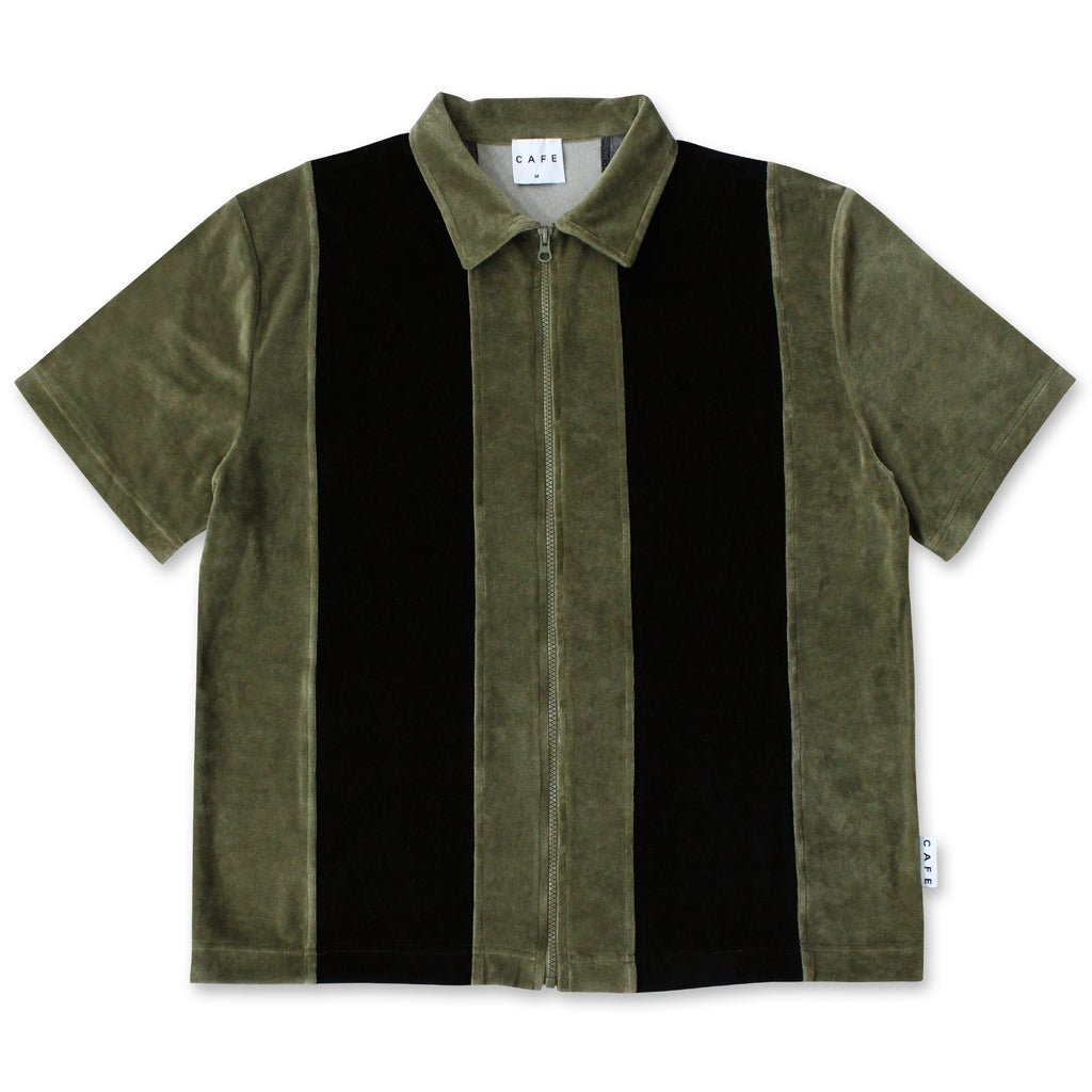 Skateboard Cafe Full Zip Velour Stripe Shirt - Olive / Black - main
