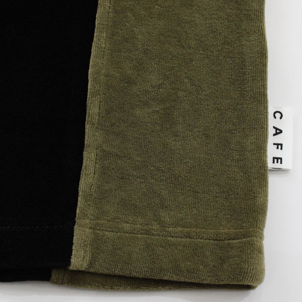 Skateboard Cafe Full Zip Velour Stripe Shirt - Olive / Black - label