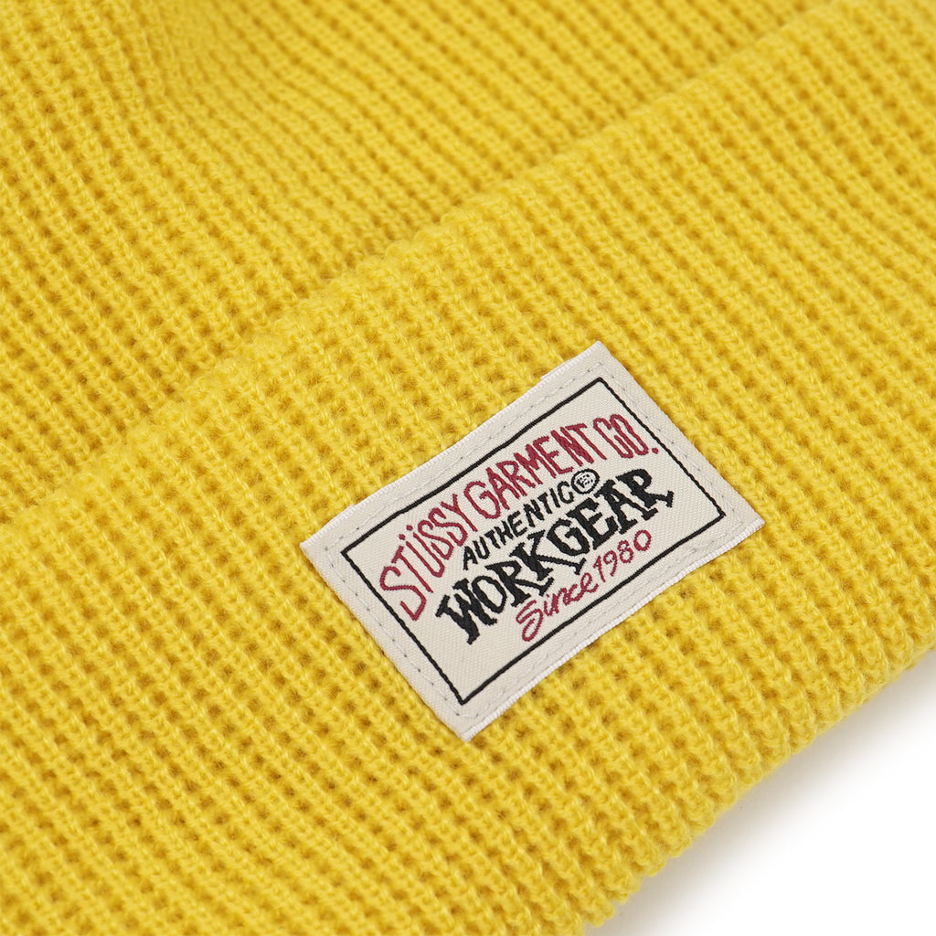 Stussy Workgear Waffle Cuff Beanie - Yellow - label