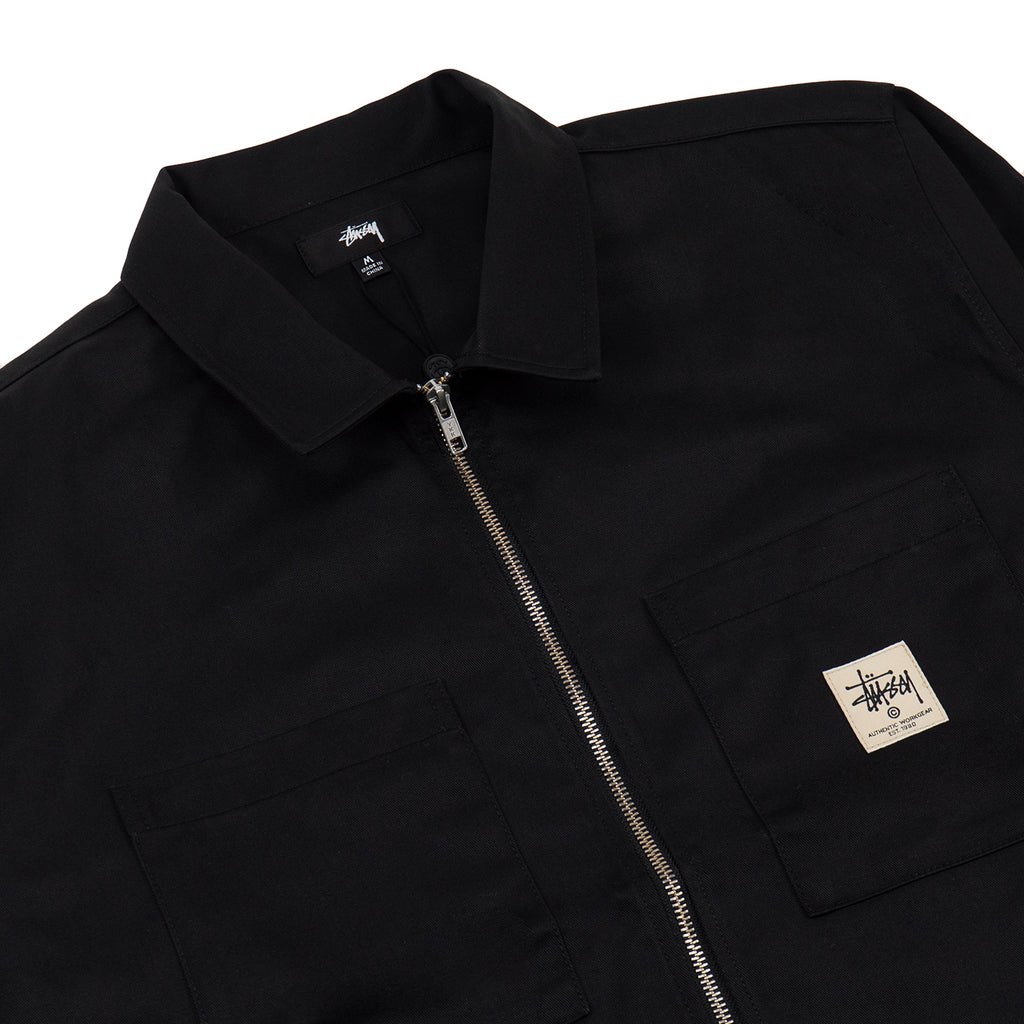 Stussy Zip Up Work Shirt in Black - Detail