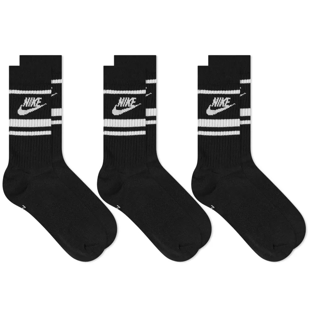 Nike Everyday Essential 3 Pack Stripe Crew Socks - Black / White