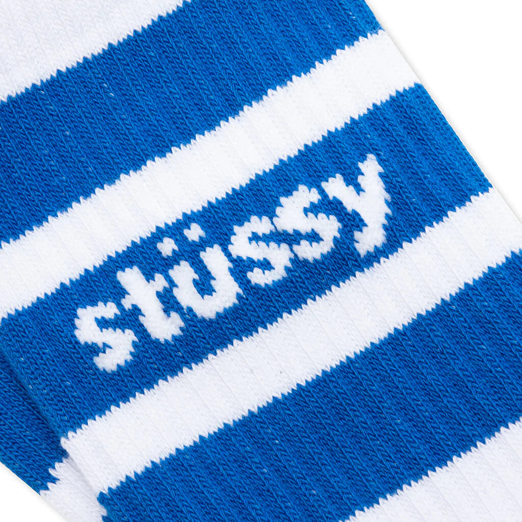 Stussy Stripe Crew Socks - White / Blue