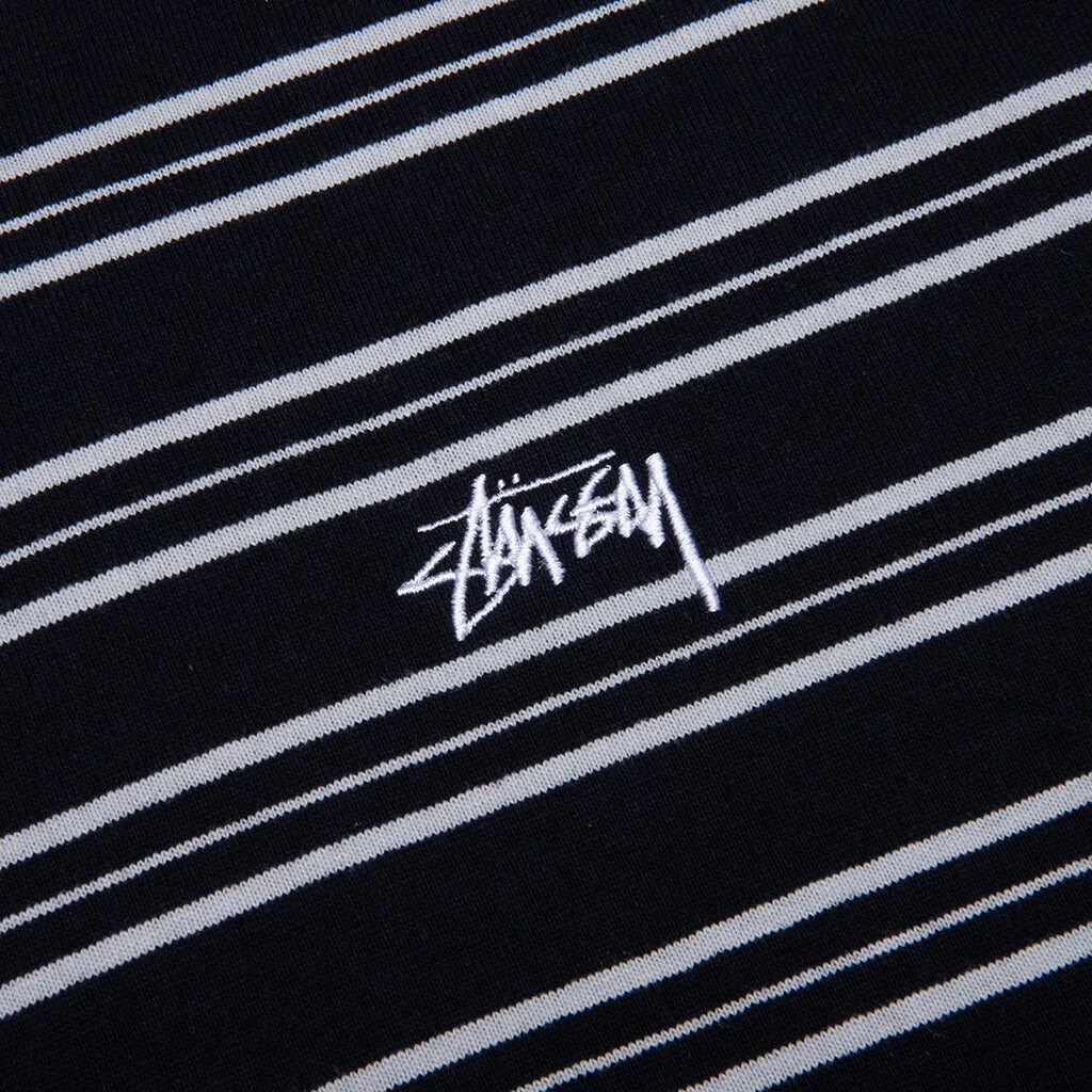 Stussy Henry Stripe Crew T Shirt - Black